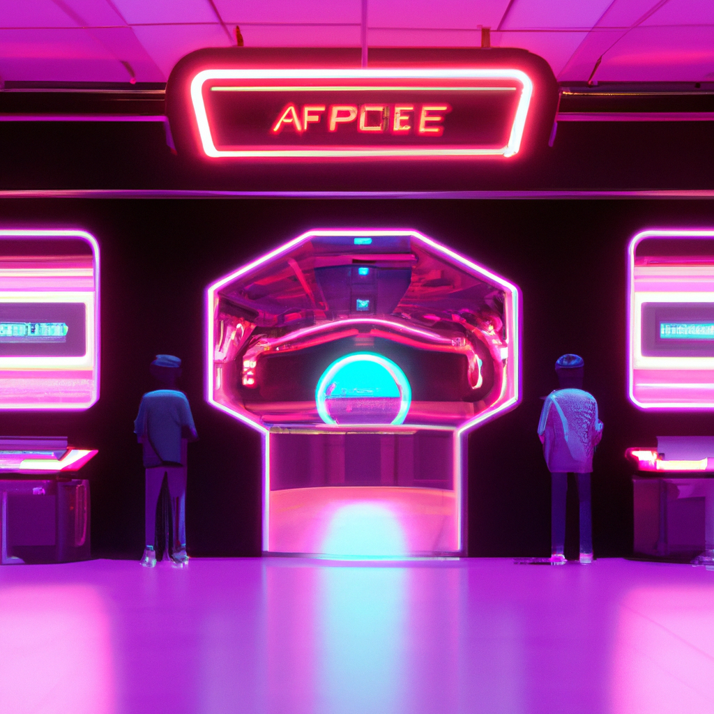NyxArcade hero scene — neon arcade with players